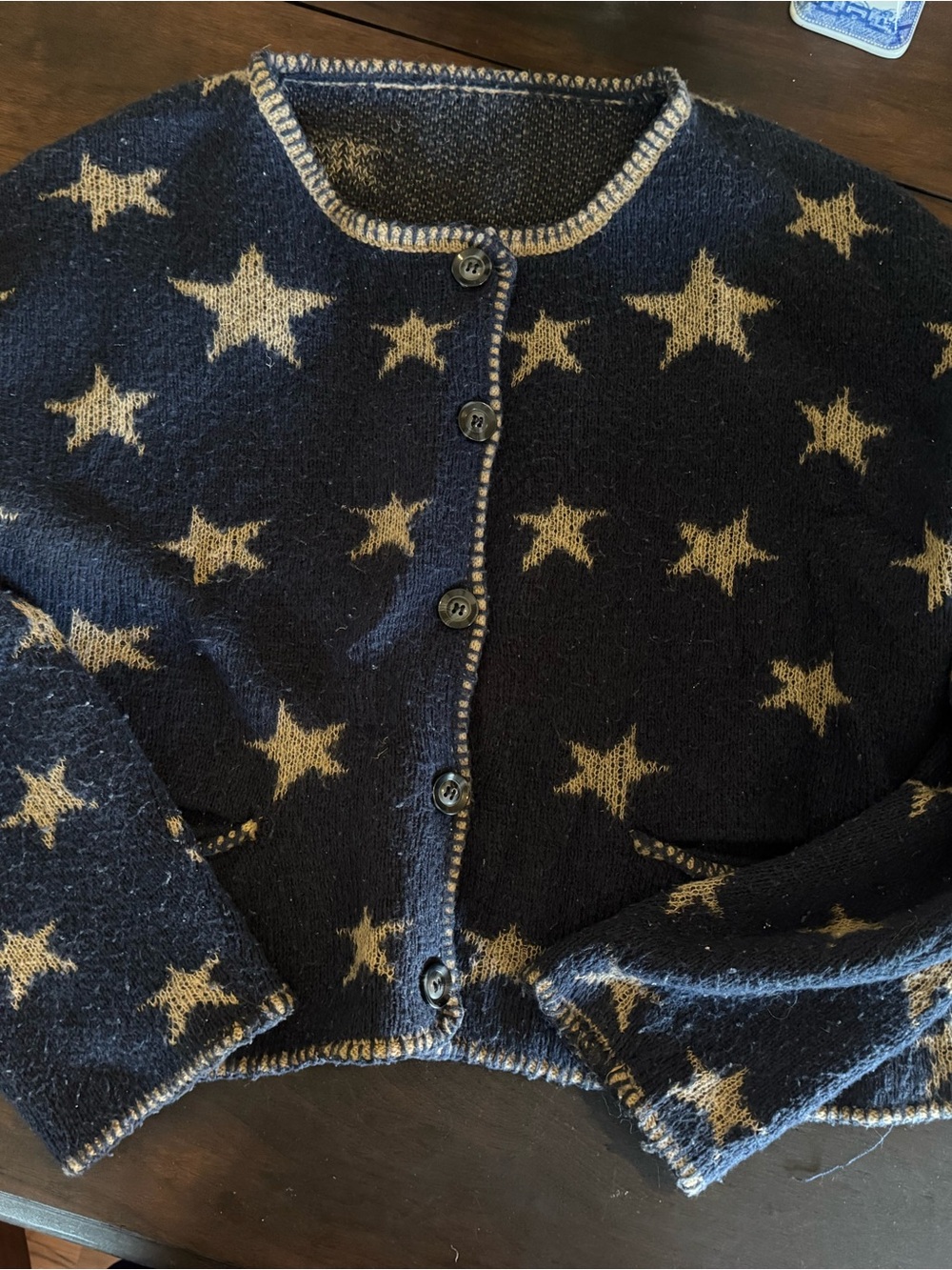 SHEIN Navy & Camel Star Knit Cardigan for Kids
